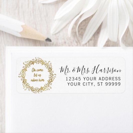 クリスマスリース金ゴールドグリッタースクリプトクリスチャン ラベル (インサイチュ)