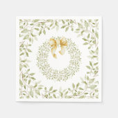 クリスマスリース金ゴールドボウウォーターエレガントカラー スタンダードカクテルナプキン (正面)