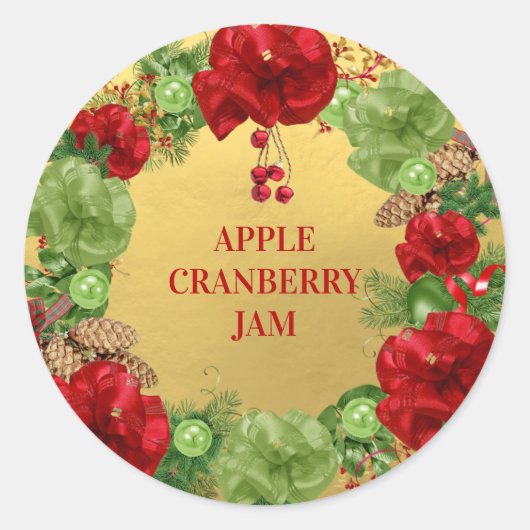 クリスマスリース金ゴールド焼いたグッズCookie缶詰 ラウンドシール (正面)