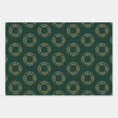 クリスマスリース金ゴールド赤ダークパイングリーンブラック ラッピングペーパーシート (正面2)