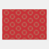 クリスマスリース金ゴールド赤ダークパイングリーンブラック ラッピングペーパーシート (正面)