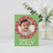 クリスマスリース1写真 – ピスタチオ緑と赤 シーズンポストカード (スタンド正面)