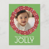 クリスマスリース1写真 – ピスタチオ緑と赤 シーズンポストカード (正面)
