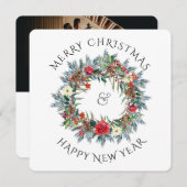 クリスマスリース&あなたのホリデーフォトスクエア シーズンカード (正面/裏面)