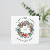 クリスマスリース&あなたのホリデーフォトスクエア シーズンカード (スタンド正面)