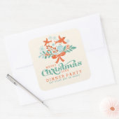 クリスマスリース&かわいい鳥ディナーパーティー スクエアシール (封筒)