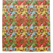 クリスマスリース、クリスマスオーナメント、サンタハット シャワーカーテン (正面)