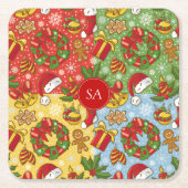 クリスマスリース、クリスマスオーナメント、サンタハット スクエアペーパーコースター (正面)