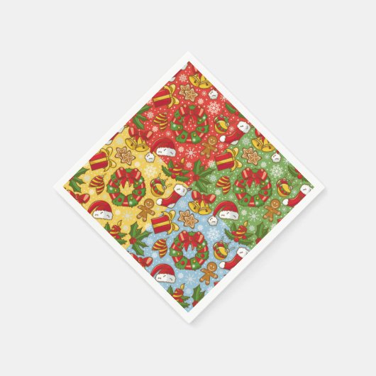 クリスマスリース、クリスマスオーナメント、サンタハット スタンダードカクテルナプキン (角)