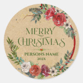 クリスマスリース、タイポグラフィ紙テクスチャ ラウンドシール (正面)