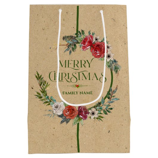 クリスマスリース、タイポグラフィ紙質培地 ミディアムペーパーバッグ (裏面)