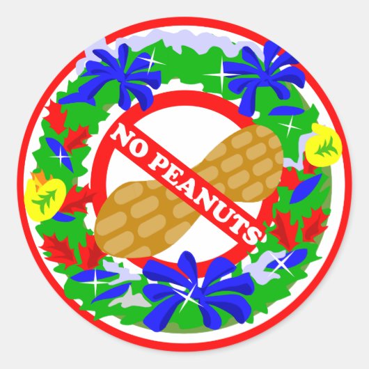 クリスマスリース ノーピーナッツステッカー ラウンドシール (正面)