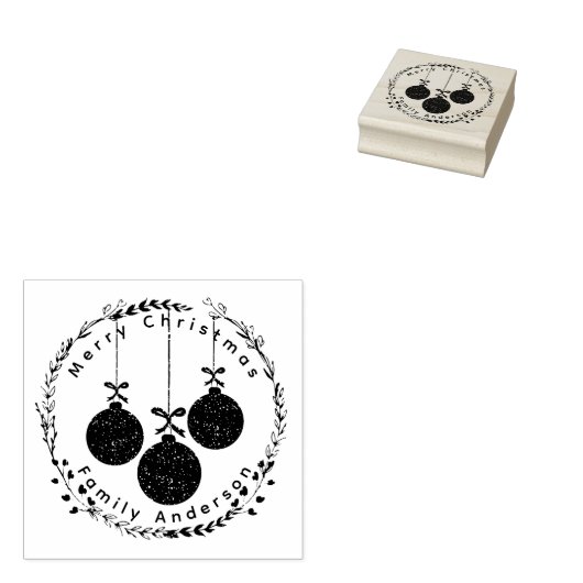 クリスマスリース&フェスティバルバウブルズファミリー名 ラバースタンプ (押印)