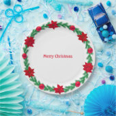 クリスマスリース、ポインセチア&クリスマスボール ペーパープレート (パーティー)