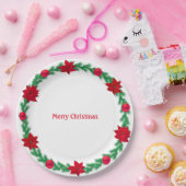 クリスマスリース、ポインセチア&クリスマスボール ペーパープレート (パーティー)