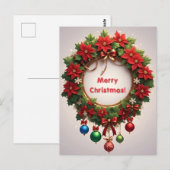 クリスマスリース🎄✨ポインセチア ゴージャスな輝き ポストカード (正面/裏面)