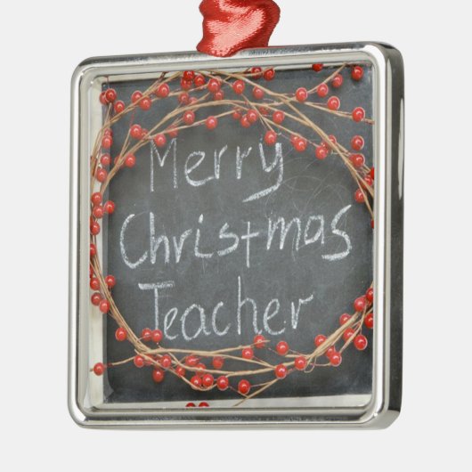 **クリスマスリース/メリークリスマス**先生 メタルオーナメント (左)