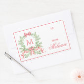 クリスマスリース+モノグラム入りリボン 長方形シール (封筒)