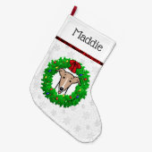 クリスマスリース&ライツウィペット – Fawn & White ラージクリスマスストッキング (正面 (吊り時))