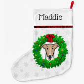 クリスマスリース&ライツウィペット – Fawn & White ラージクリスマスストッキング (裏面)
