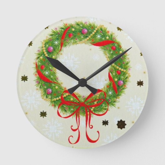 クリスマスリース ラウンド壁時計 (正面)