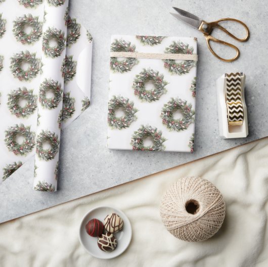 クリスマスリース ラッピングペーパー (クラフト)