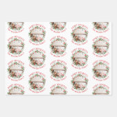 クリスマスリース、レッドハッピーホリデー3枚の写真 ラッピングペーパーシート (正面3)