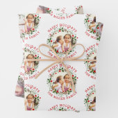 クリスマスリース、レッドハッピーホリデー3枚の写真 ラッピングペーパーシート (インサイチュ)