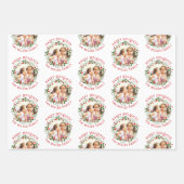 クリスマスリース、レッドハッピーホリデー3枚の写真 ラッピングペーパーシート (正面)