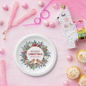 クリスマスリース、ロビンバーズメリークリスマス文字 ペーパープレート (パーティー)