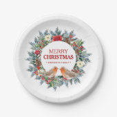 クリスマスリース、ロビンバーズメリークリスマス文字 ペーパープレート (正面)