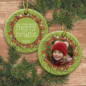 クリスマスリース：両面 セラミックオーナメント