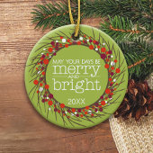 クリスマスリース：両面 セラミックオーナメント