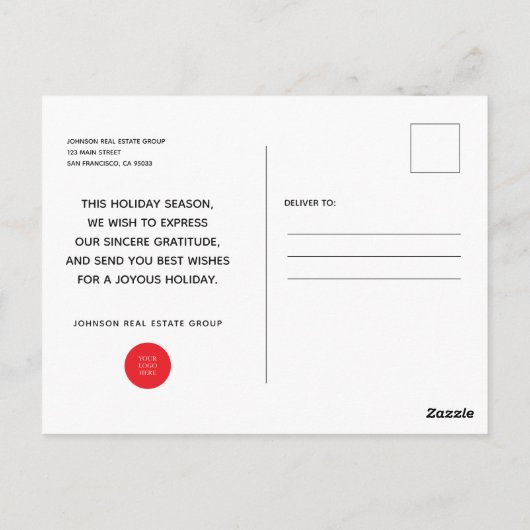 クリスマスリース | 休日の挨拶 ポストカード (裏面)