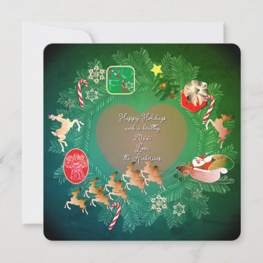 クリスマスリース+写真フラットホリデーカード シーズンカード (正面)