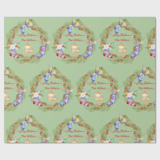 クリスマスリース 冬のグリーン コーン ファミリーギフト ラッピングペーパー (フラット)