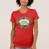 クリスマスリース 宝石 ホリデー飾り Tシャツ (正面)