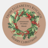 クリスマスリース 手作り食品ギフト ブラウン ラウンドシール (正面)