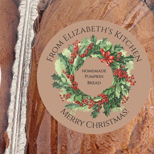 クリスマスリース 手作り食品ギフト ブラウン ラウンドシール