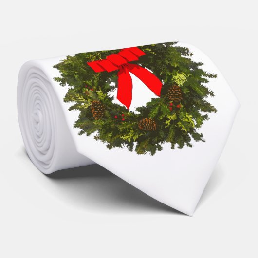 クリスマスリース、松のコーンと赤い弓 ネクタイ (ロール)