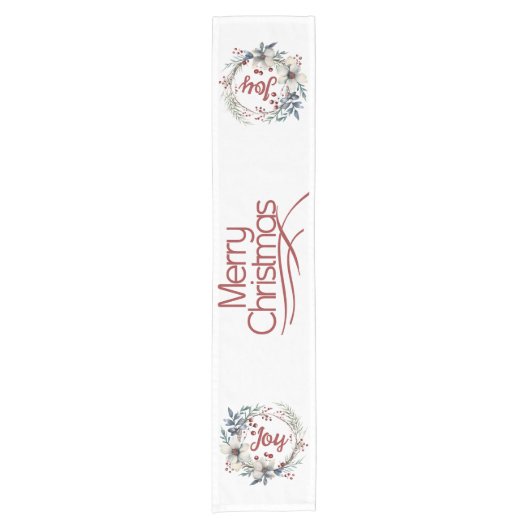 クリスマスリース、白い花と果実の喜び ショートテーブルランナー (正面)