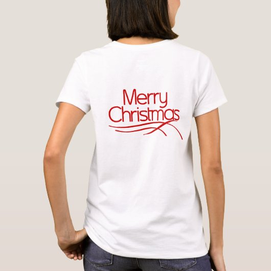 クリスマスリース、白い花、赤い果実の写真 Tシャツ (裏面)
