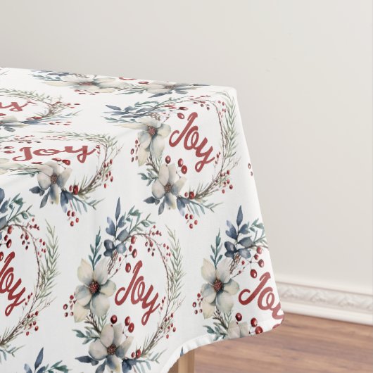 クリスマスリース、白い花、赤い果実 テーブルクロス (インサイチュ)