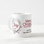 クリスマスリース,白い花,赤い果実Joy コーヒーマグカップ (正面左)