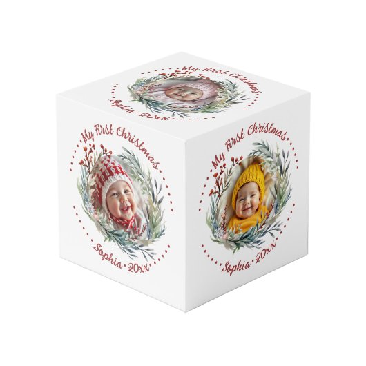 クリスマスリース、緑、果実のフォトキューブ フォトキューブ (正面アングル)