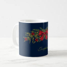 クリスマスリース 赤いリボンとオーナメント付き コーヒーマグカップ