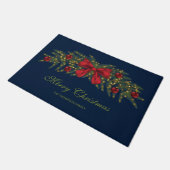 クリスマスリース 赤いリボンとオーナメント付き ドアマット (アングル)
