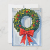 クリスマスリース 赤いリボン 白 水彩画 シーズンカード (正面)