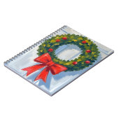 クリスマスリース 赤いリボン 白 水彩画 ノートブック (左側)