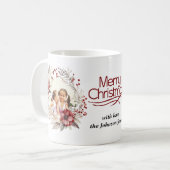 クリスマスリース、赤い花と果実の写真 コーヒーマグカップ (正面左)